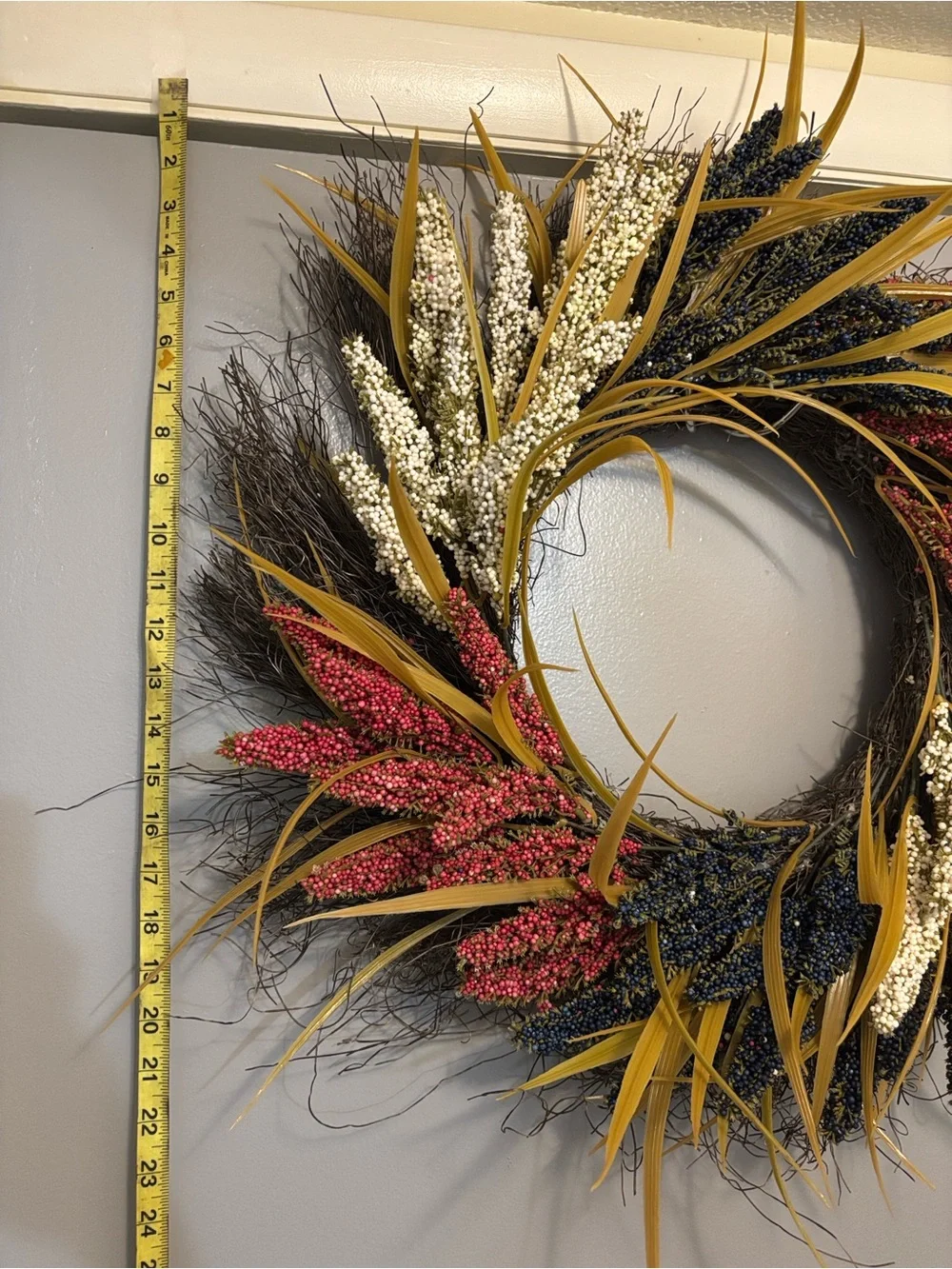 Hand Crafted Decorative Wreath - 4th of July Red, White,& Blue/Primitive